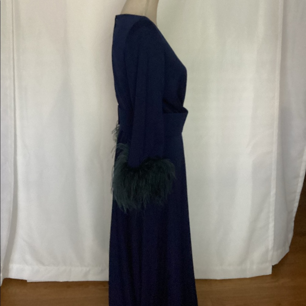 Vintage Lilli Diamond Ostrich Feather Navy Dress - Picture 7 of 9
